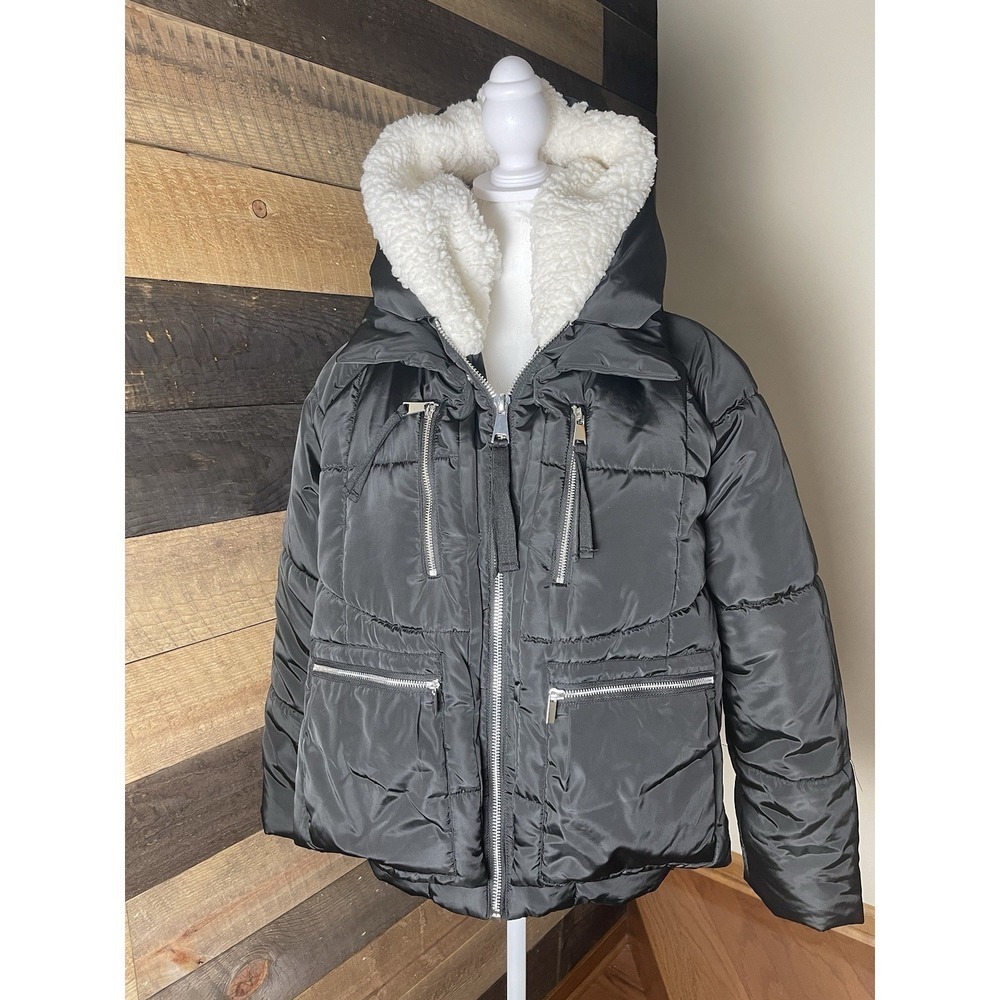 7 For Mankind Women's Black Thermal Puffer Coat Sz Medium Outdoor Winter